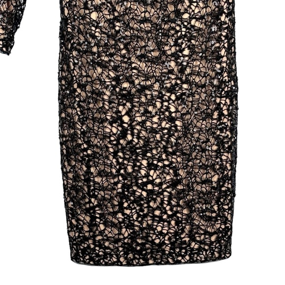 AIDAN MATTOX SEQUIN EMBELLISHED CROCHET LACE BOAT NECK 3/4 SLEEVES SHEATH DRESS - Picture 6 of 14